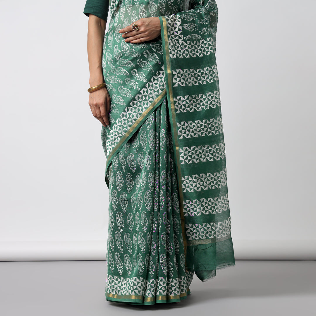 Moora Saree | Green | Cotton Silk Saree | Sage Affair