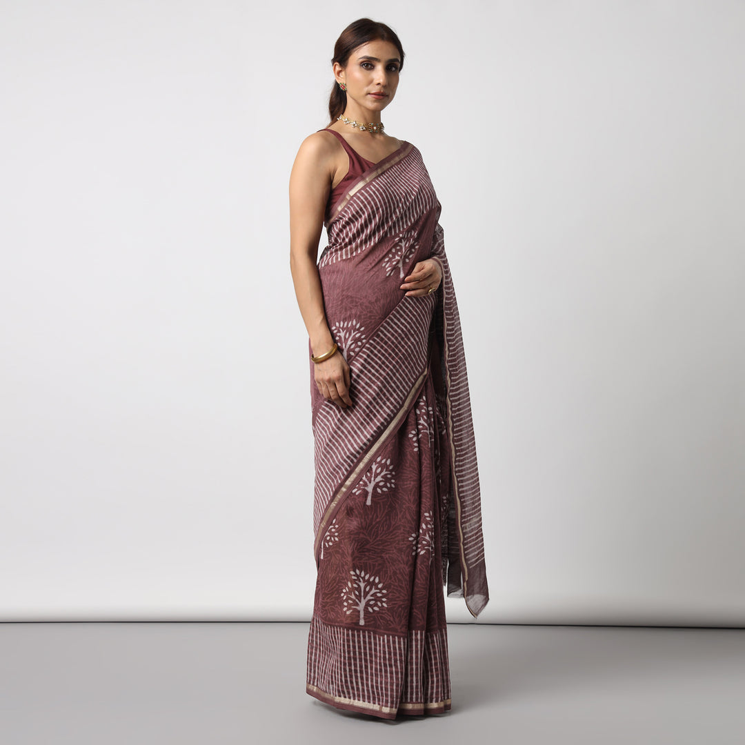 Revathy - Rose Taupe Cotton Silk Saree