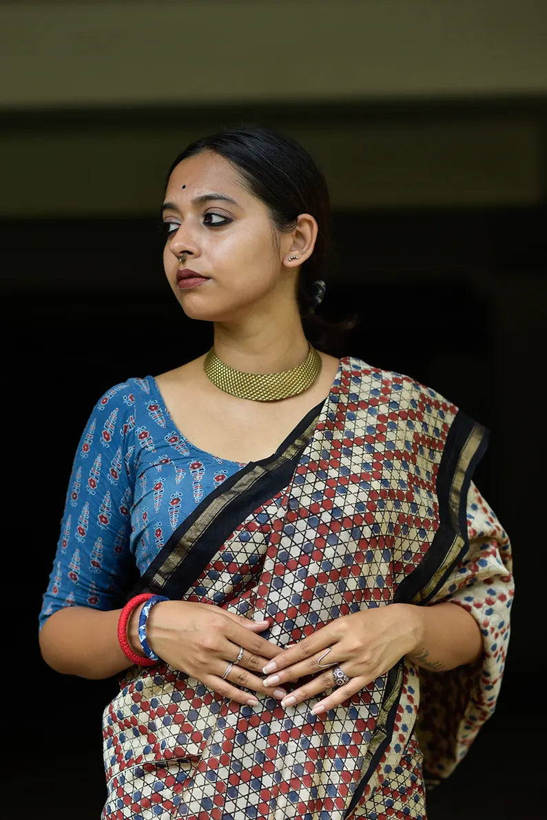 Chinese Checkers- Cotton Silk Saree