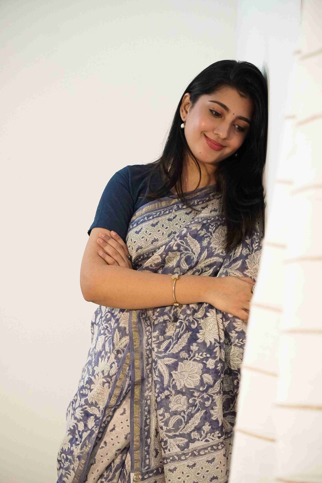 Cream Floral Garden Printed Cotton Silk saree