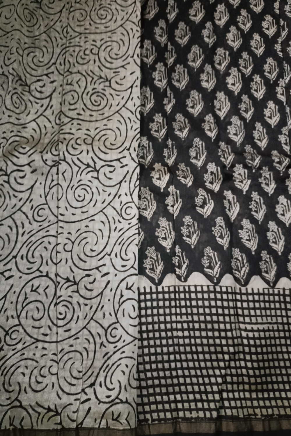 Florets on Black Printed Cotton Silk saree
