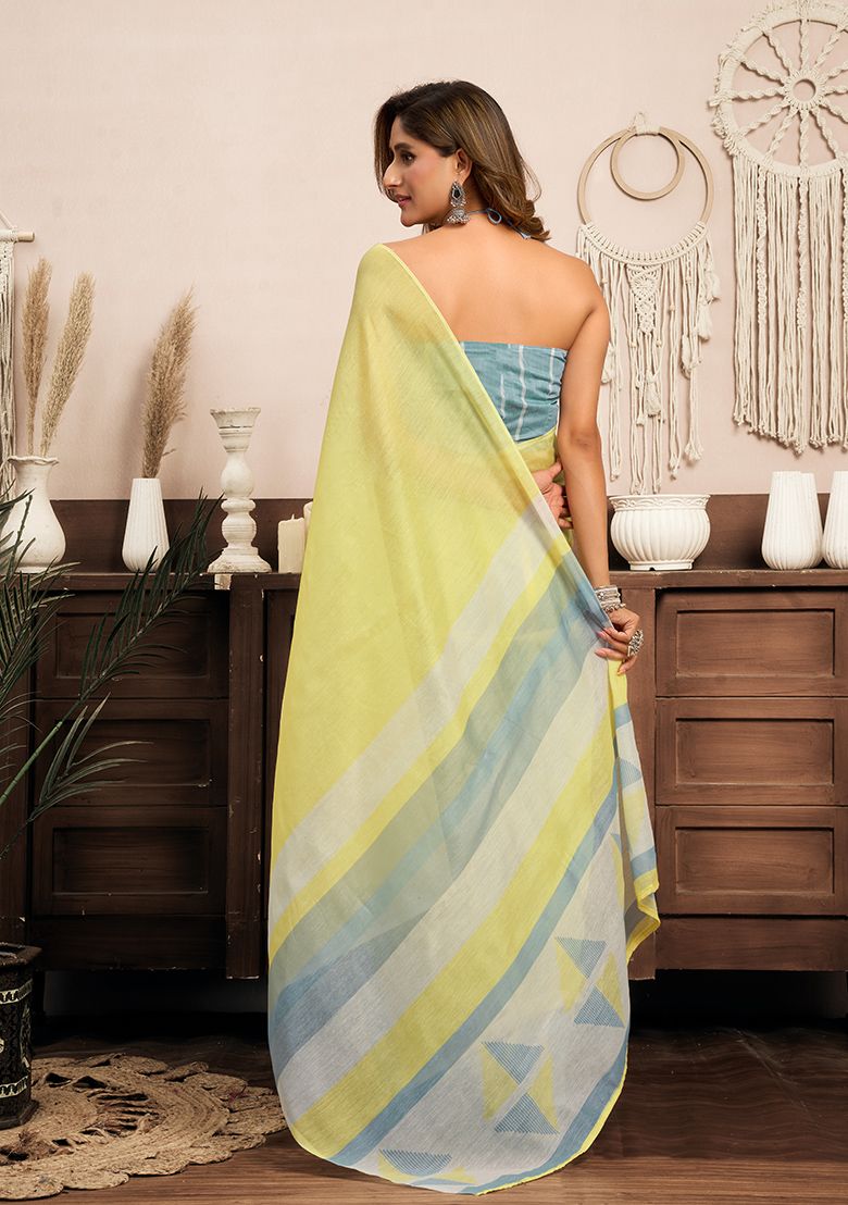 Classy Printed Linen Saree with Unstitched Blouse
