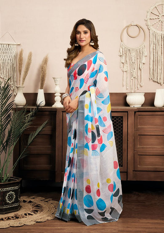 Modern Linen Saree with Unstitched Blouse