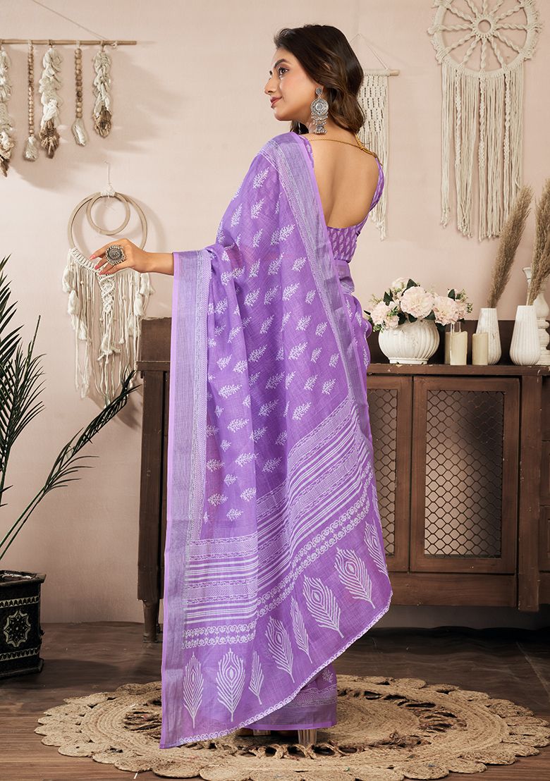 Excellent Digital Print Linen Saree with Unstitched Blouse