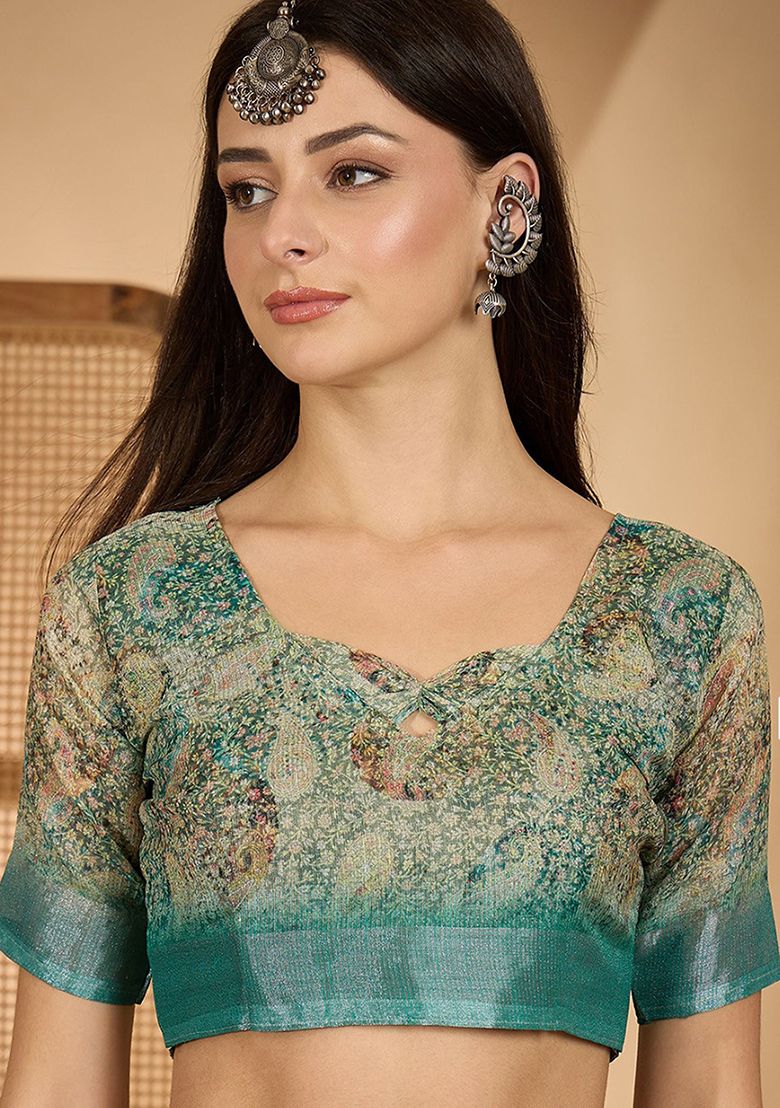 Timeless Digital Print Linen Saree with Unstitched Blouse