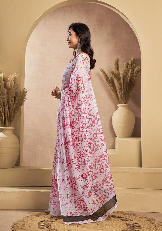 Multicolor Digital Printed Linen Saree With Elegant Unstitched Blouse Piece