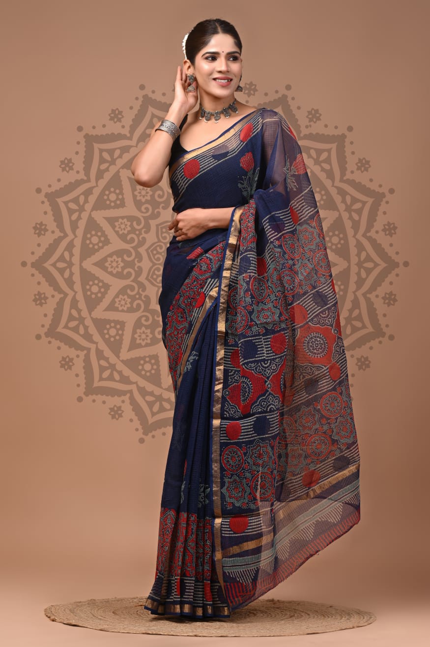 Multicolor Digital Print Mul Cotton Saree With Unstitched Blouse Piece