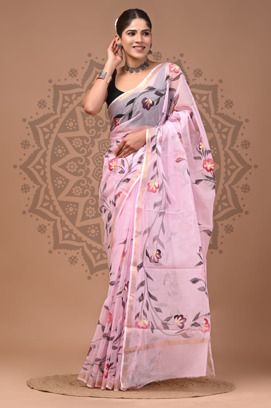 Multicolor Digital Print Mul Cotton Saree With Unstitched Blouse Piece