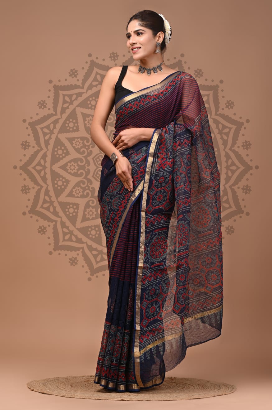 Multicolor Digital Print Mul Cotton Saree With Unstitched Blouse Piece
