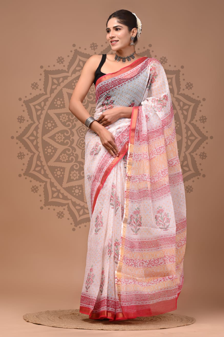 Multicolor Flower Print Cotton Saree