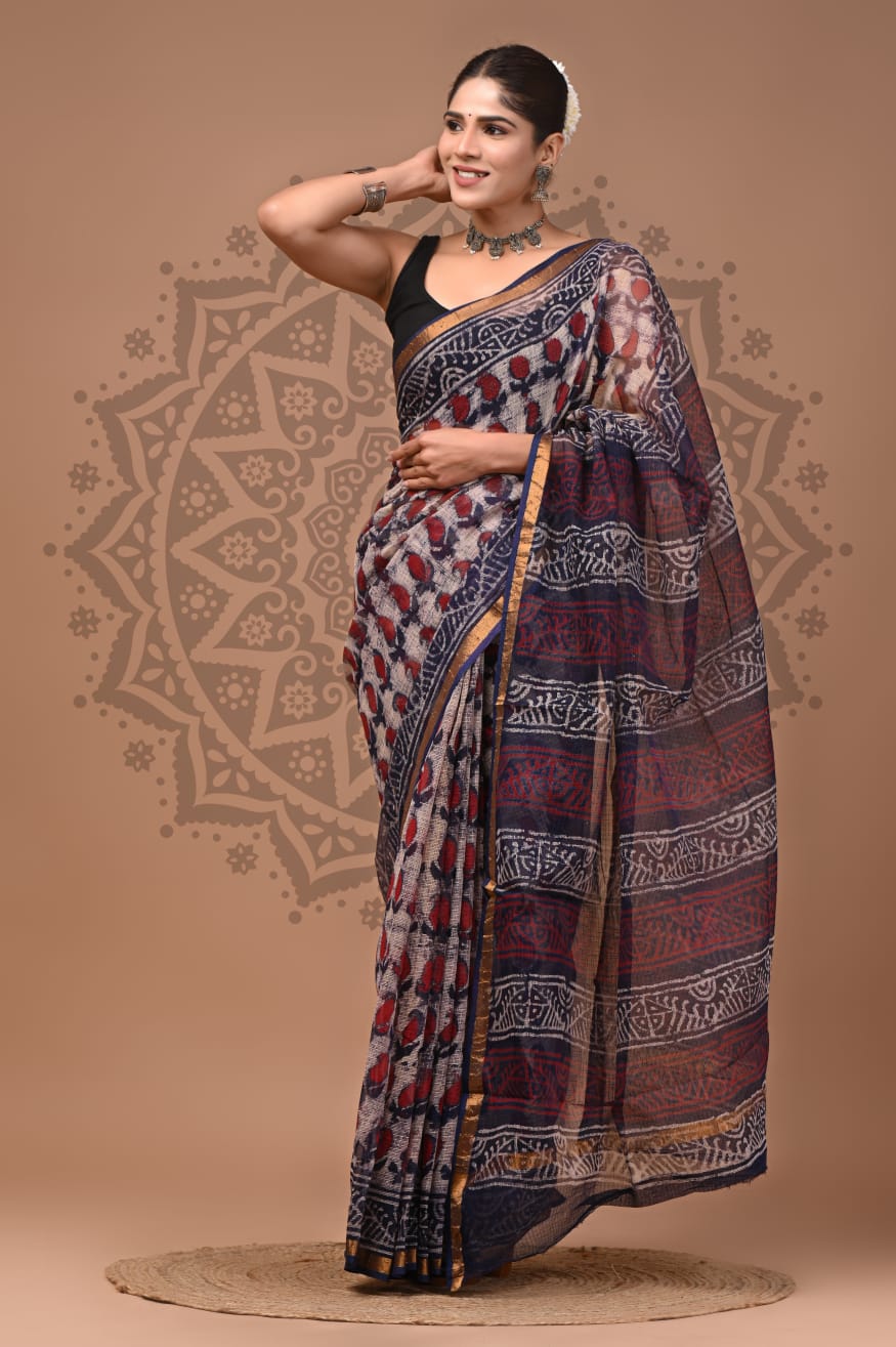 Multicolor Flower Print Cotton Saree