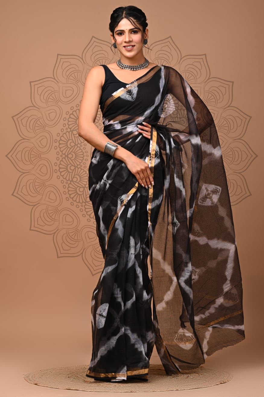 Black Batik Print Cotton Saree