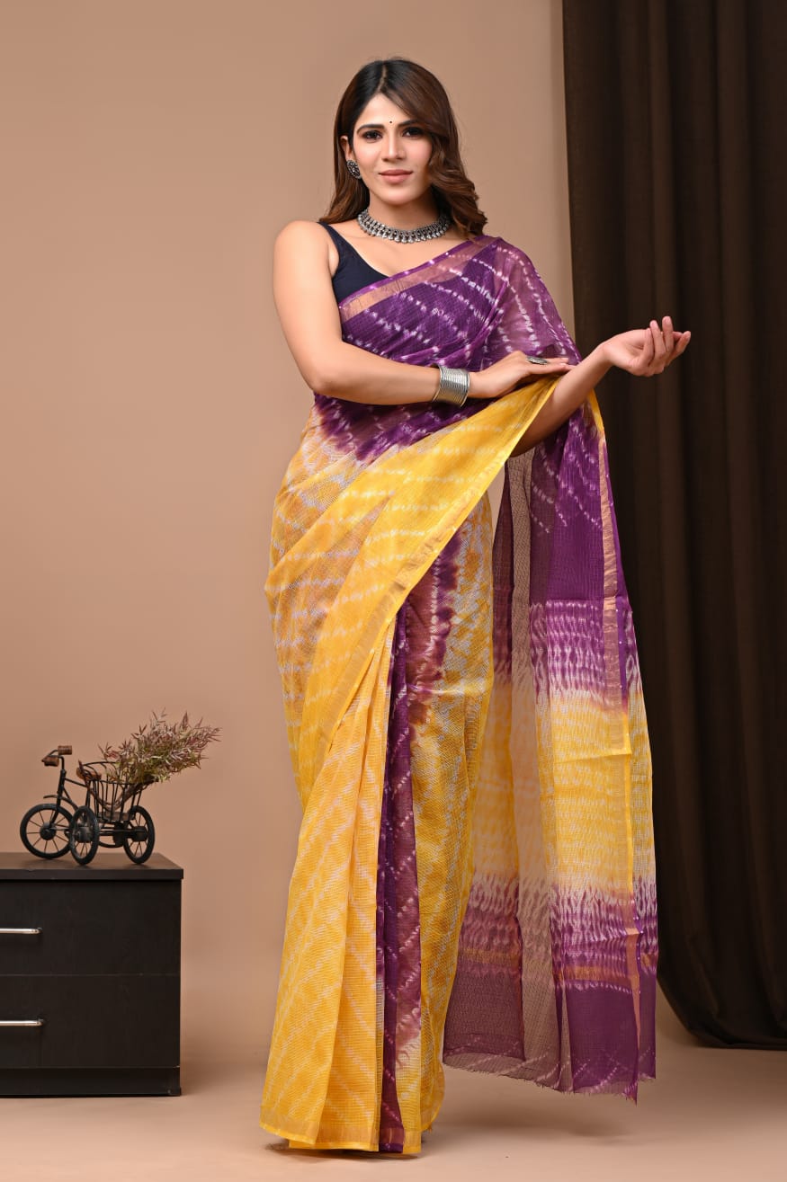 Multicolor Laheriya Bandhani Print Cotton Saree