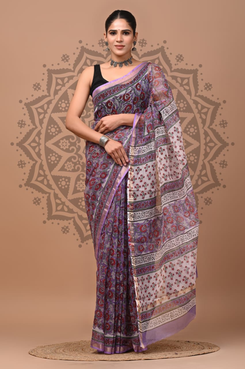 Multicolor Flower Print Cotton Saree