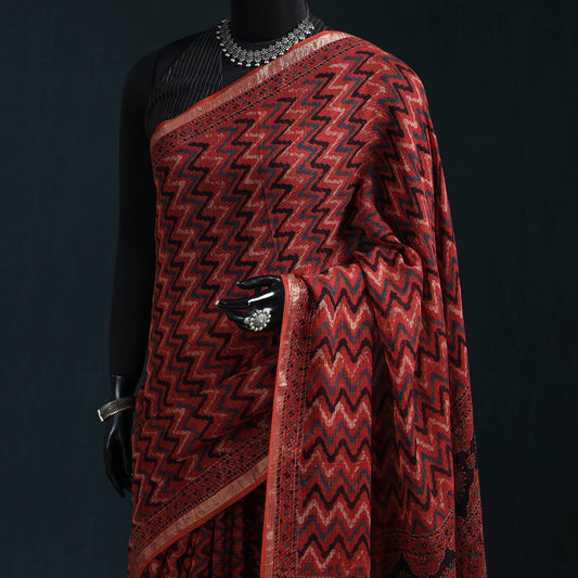 Multicolor Azrak Print Mul Cotton Saree With Unstitched Blouse Piece