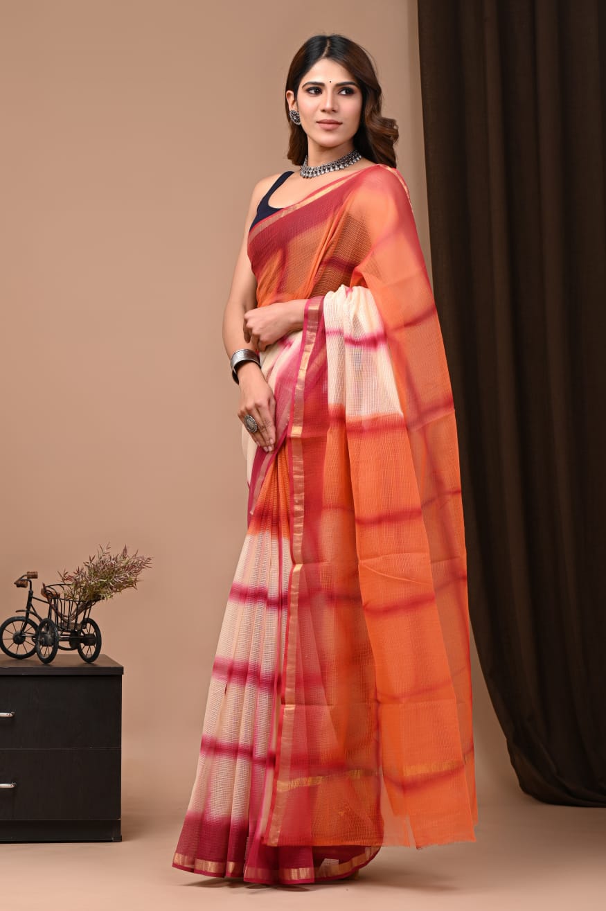 Red Lehriya Print Cotton Saree
