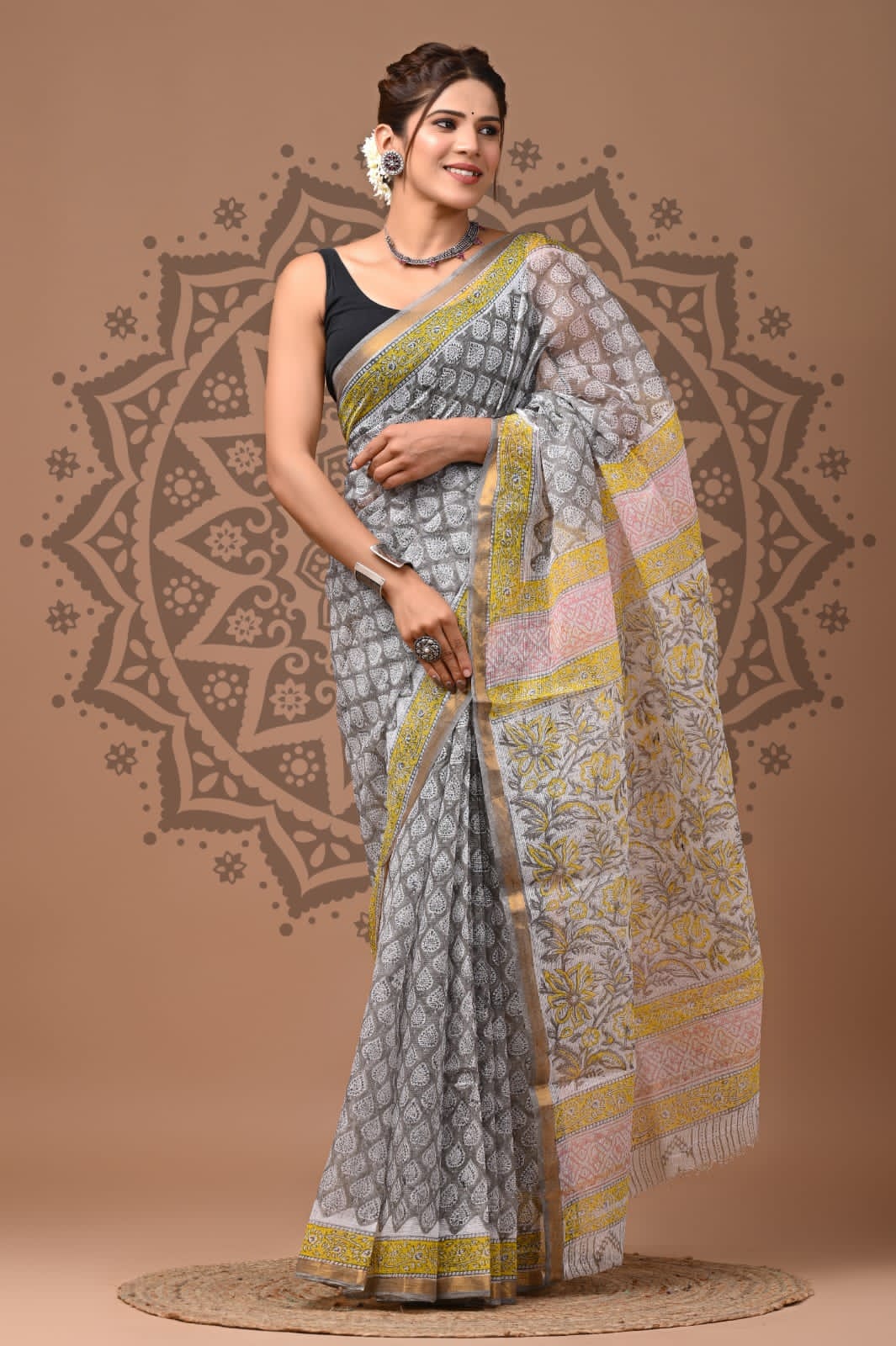 Multicolor Flower Print Cotton Saree