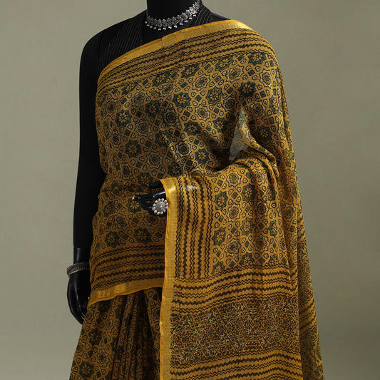 Multicolor Azrak Print Mul Cotton Saree With Unstitched Blouse Piece