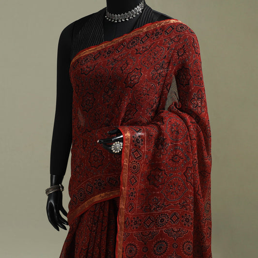 Multicolor Azrak Print Mul Cotton Saree With Unstitched Blouse Piece