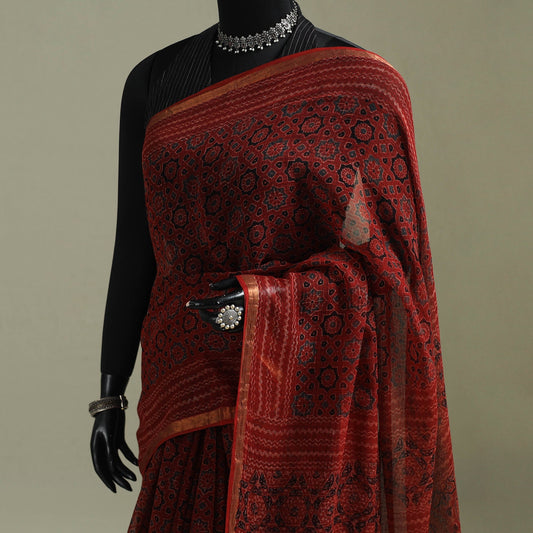 Multicolor Azrak Print Mul Cotton Saree With Unstitched Blouse Piece