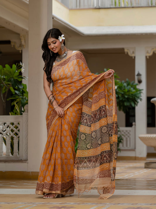 Maroon Flower Print Cotton Saree