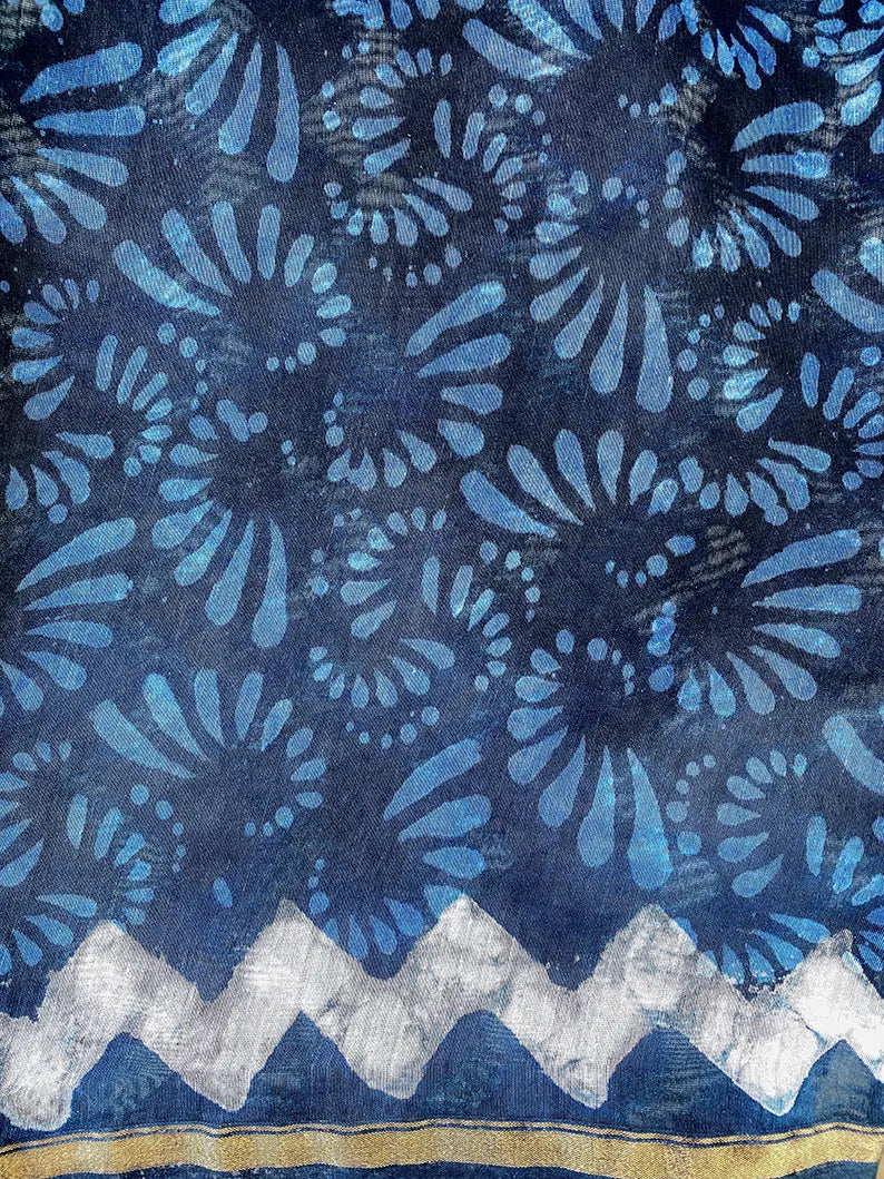 Sunaina - Indigo Dabu Cotton Silk Saree