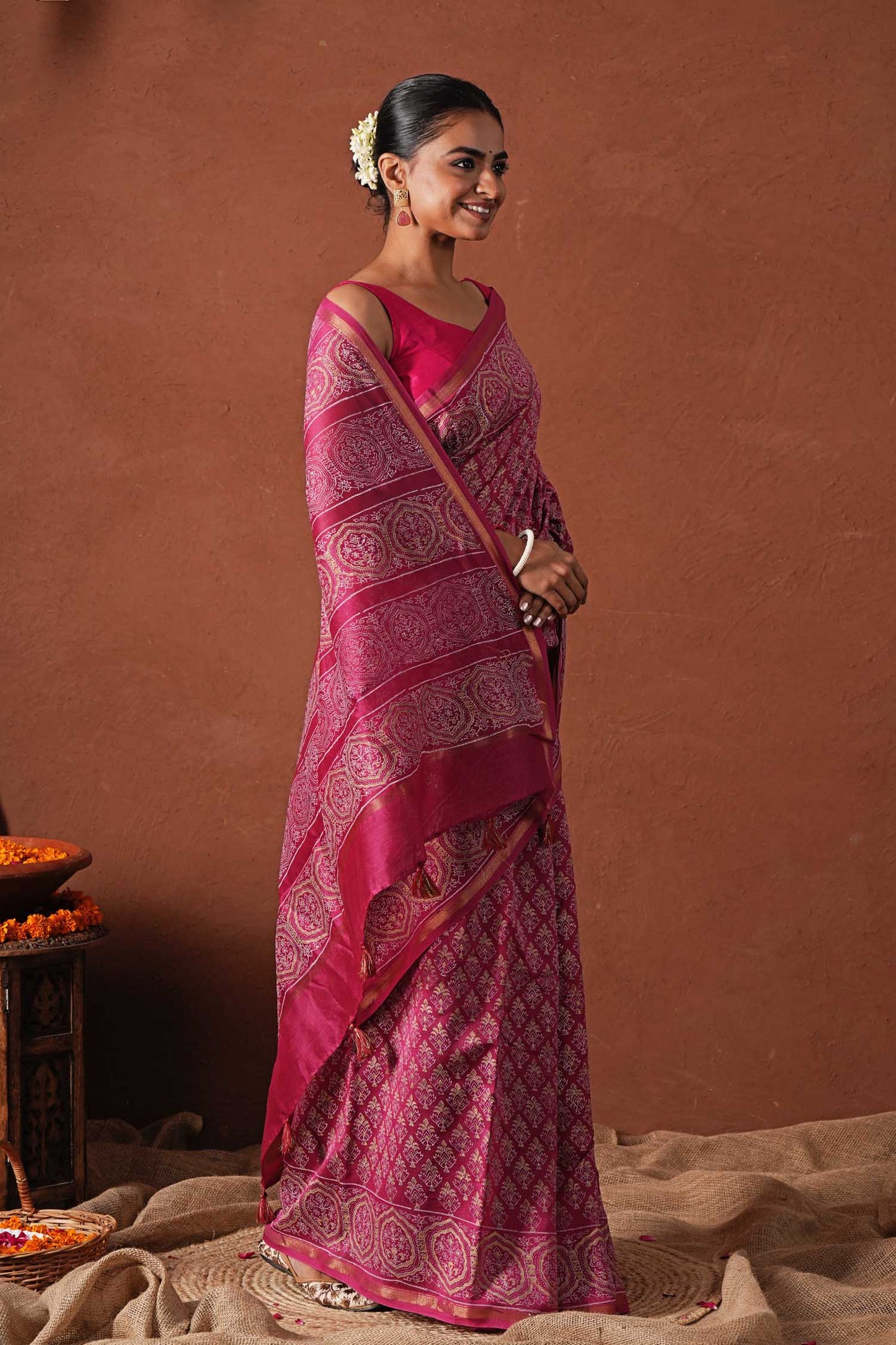 AZURE GOLD- PRINTED COTTON SILK SAREE