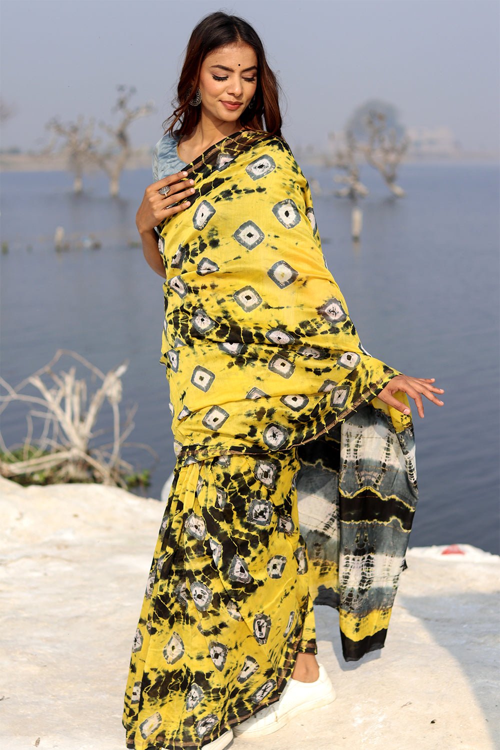 "BUTTERCUP BLISS" BANDHNI COTTON SILK SAREE