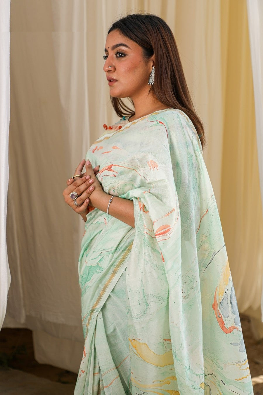 "CHARISMA" MARBLE PRINT COTTON SILK SAREE