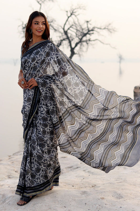 FOGGY DAZE PRINTED COTTON SILK SAREE