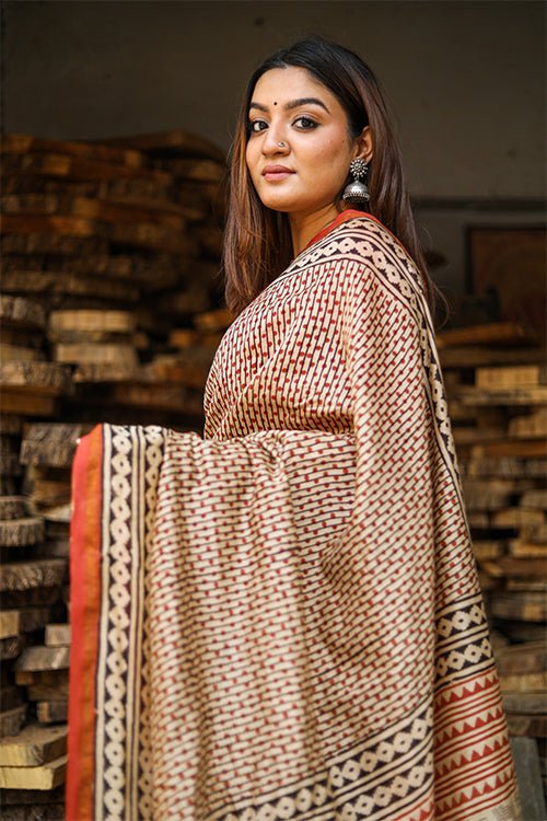 "GAVOTTE" BAGRU PRINT COTTON SILK SAREE