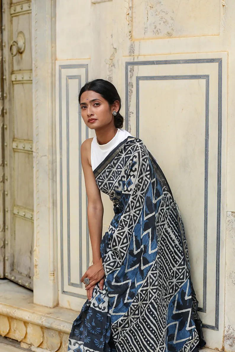 Indigo Prism - Cotton Silk Saree