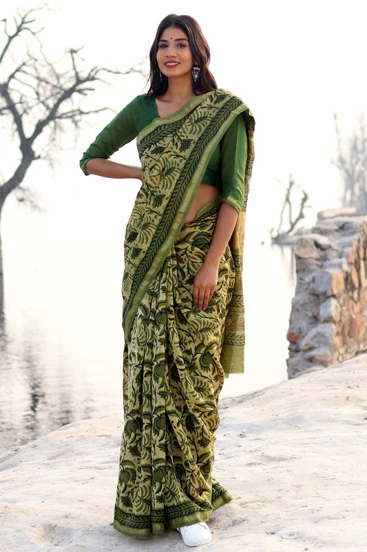 KIWI SUNBURST PRINTED COTTON SILK SAREE