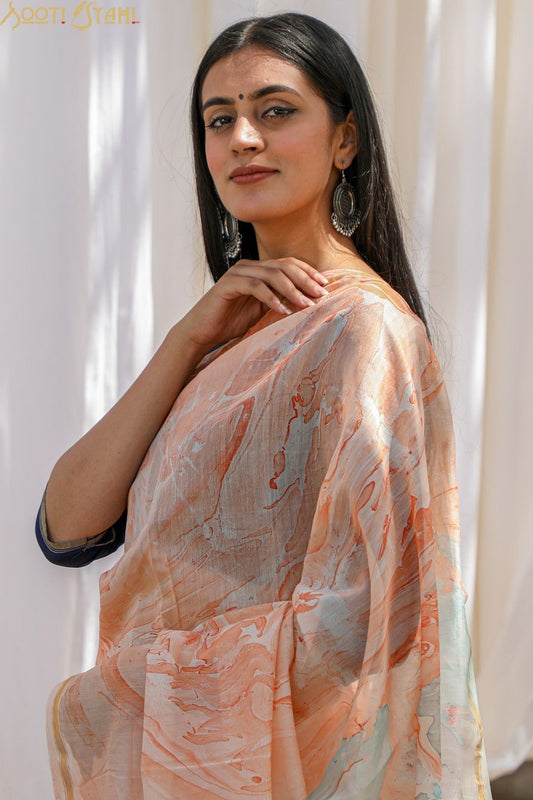 "REJUVENATION" MARBLE PRINT COTTON SILK SAREE