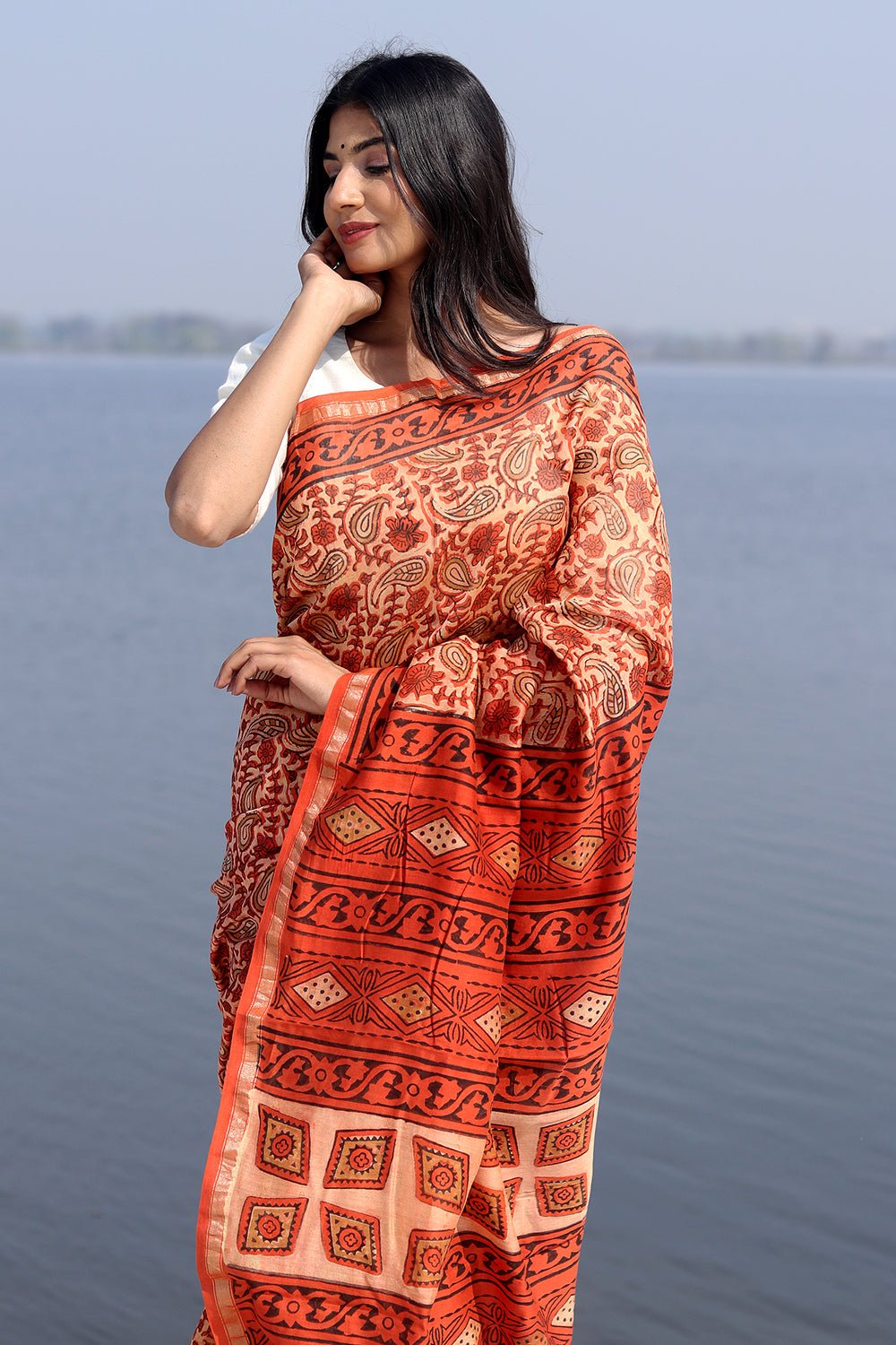 SAFFRON FLINT PRINTED COTTON SILK SAREE