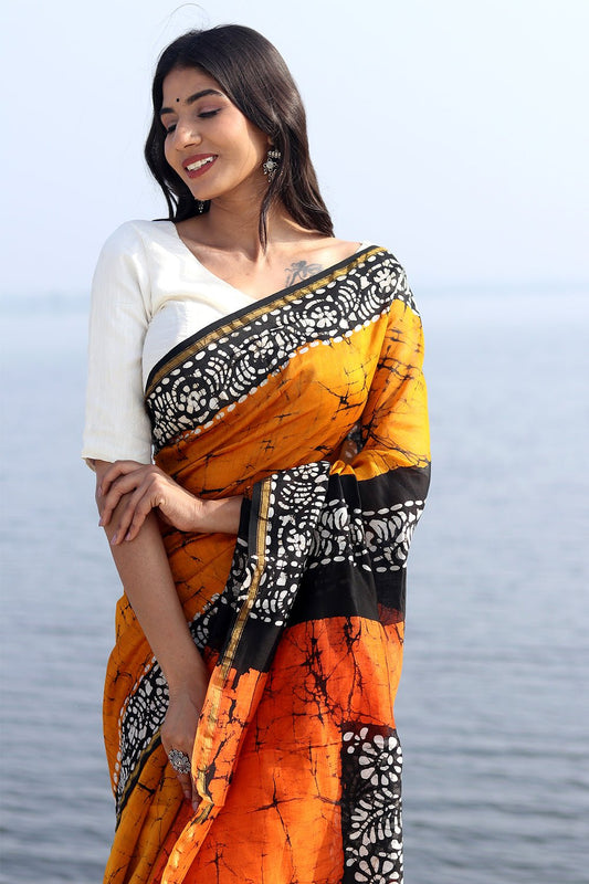 "SCARLET SYMPHONY" BATIK COTTON SILK SAREE