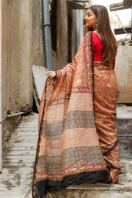 "SEPIA" BAGRU PRINT COTTON SILK SAREE