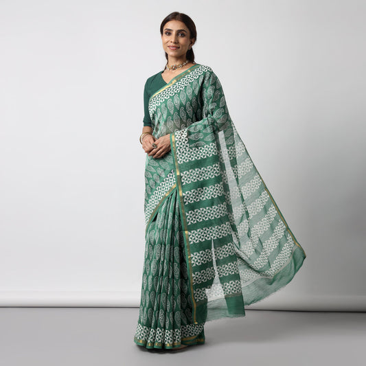 Moora Saree | Green |  Cotton Silk Saree | Sage Affair