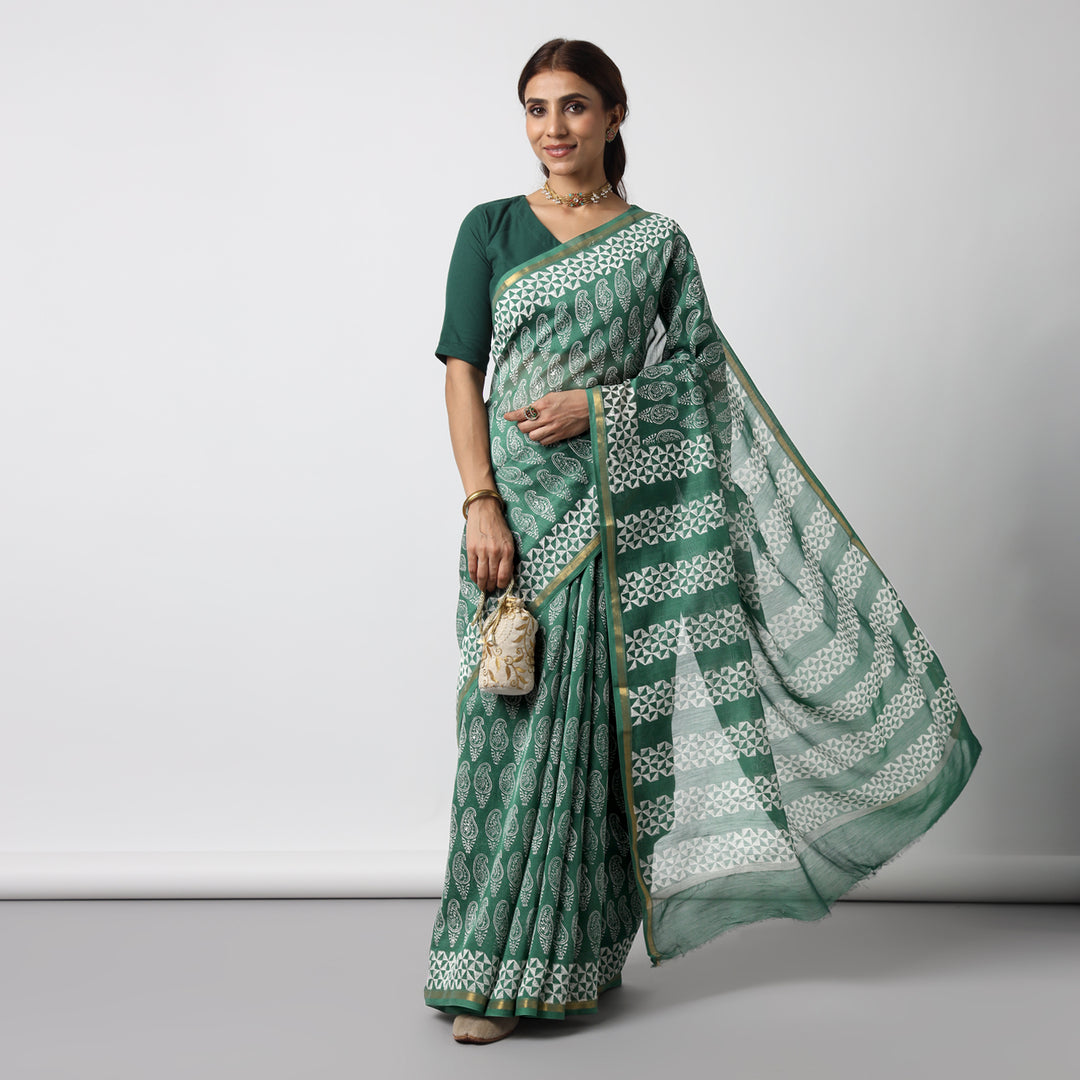 Moora Saree | Green |  Cotton Silk Saree | Sage Affair