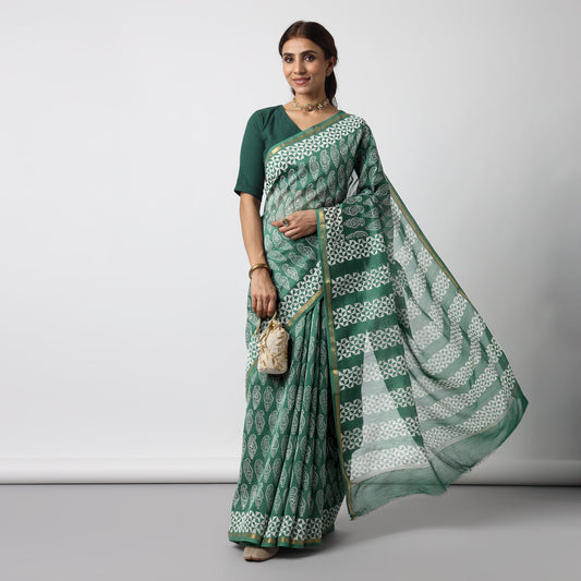 Moora Saree | Green |  Cotton Silk Saree | Sage Affair