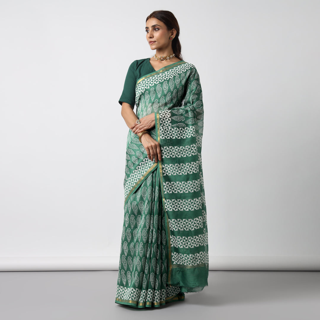 Moora Saree | Green |  Cotton Silk Saree | Sage Affair