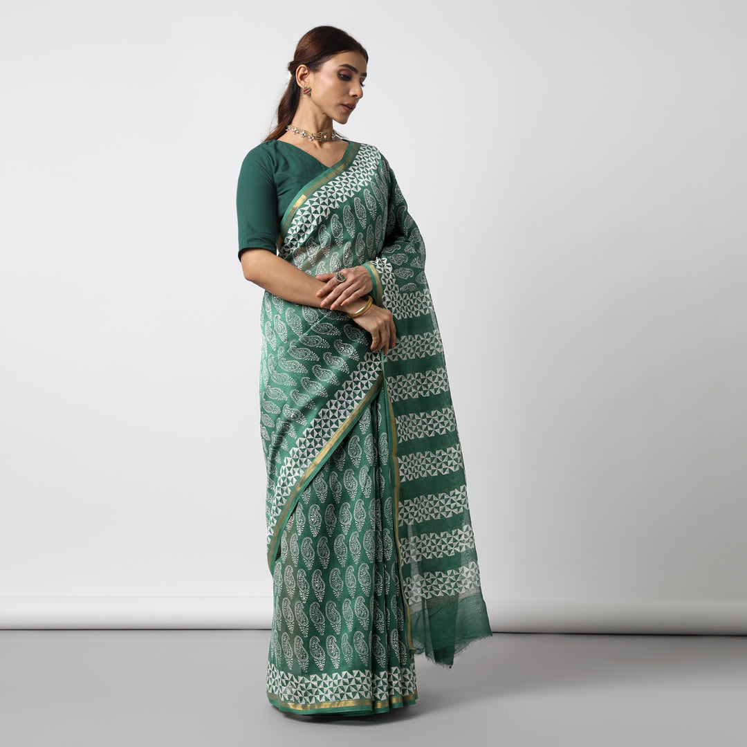 Moora Saree | Green |  Cotton Silk Saree | Sage Affair