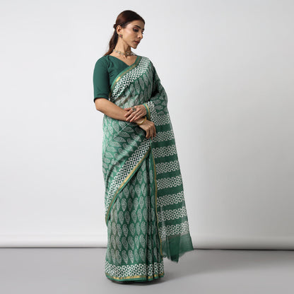 Moora Saree | Green |  Cotton Silk Saree | Sage Affair