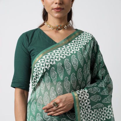 Moora Saree | Green |  Cotton Silk Saree | Sage Affair