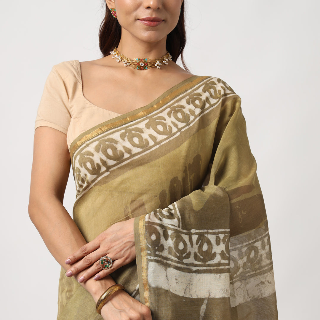 Shailja - Henna Print Cotton Silk Saree