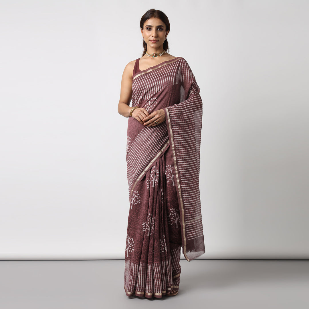 Revathy - Rose Taupe Cotton Silk Saree