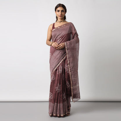 Revathy - Rose Taupe Cotton Silk Saree
