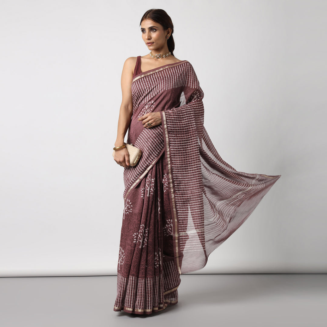 Revathy - Rose Taupe Cotton Silk Saree