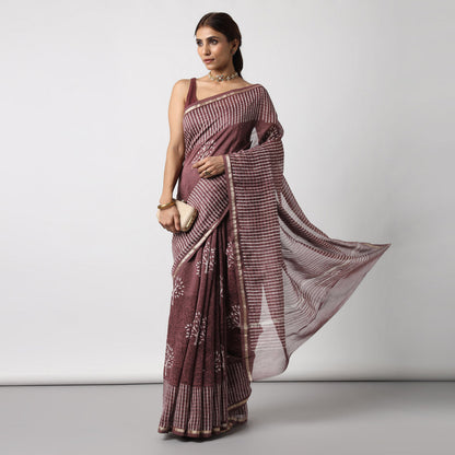 Revathy - Rose Taupe Cotton Silk Saree