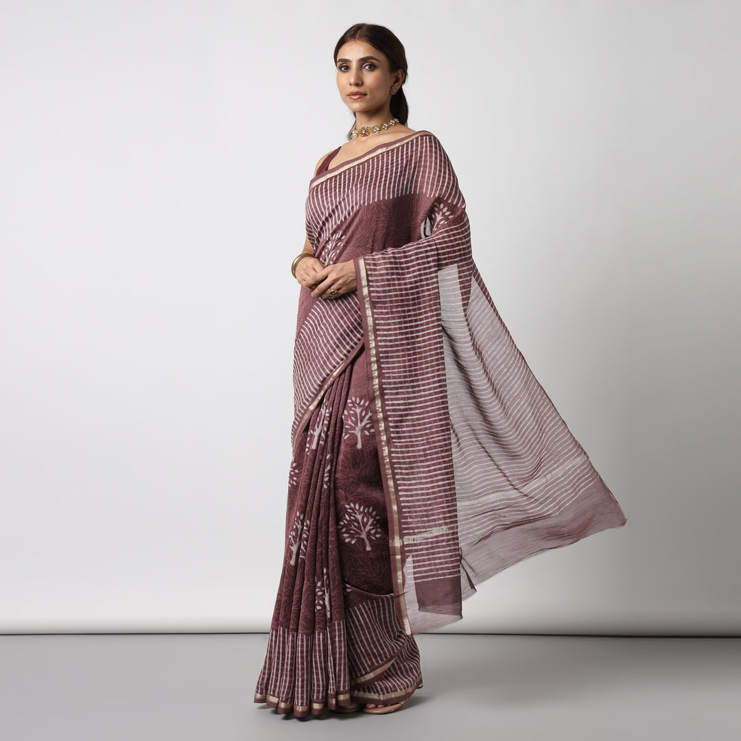 Revathy - Rose Taupe Cotton Silk Saree